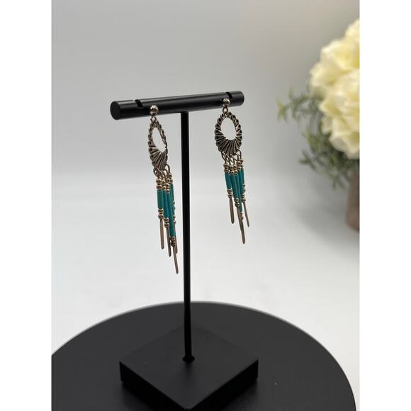 Q.T. Quoc Turquoise Southwest Sterling Silver Blue Beaded Concho Native earrings - Picture 5 of 7